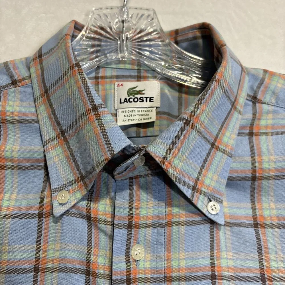 Lacoste Men's Shirt Size 44 XL  Multicolor Plaid Cotton Long Sleeve Button Down